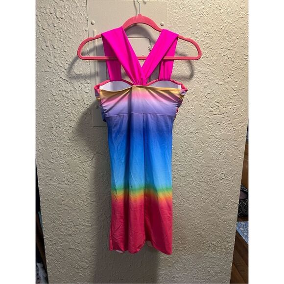 Hot Pink And Rainbow 2 Piece Swimsuit Woman’s Size Large - Picture 5 of 12